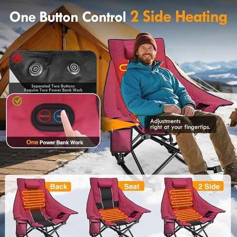 Slendor Oversized Heated Camping Chair with 2000mAh Battery, Padded & Pillow Heated Rocking Chair, 3 Adjustable Heat Settings Camping Rocker Chair for Easy Setup and Foldable Storage in Saudi Arabia