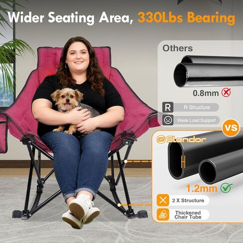 Slendor Oversized Heated Camping Chair with 2000mAh Battery, Padded & Pillow Heated Rocking Chair, 3 Adjustable Heat Settings Camping Rocker Chair for Easy Setup and Foldable Storage in Saudi Arabia