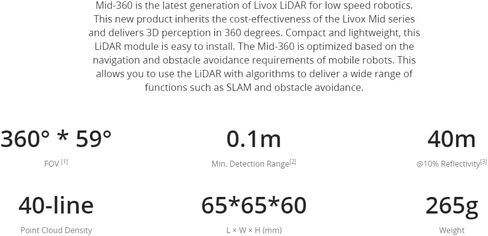 Livox Mid 360 3D LiDAR Sensor Lase Radar for Robot UAV Navigation Mapping (with Connector) in Saudi Arabia