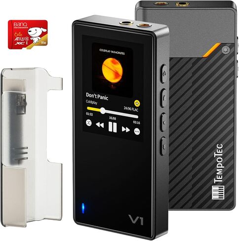 مشغل موسيقى HiFi المحمول TempoTec V1، مشغل صوت رقمي مع بلوتوث ثنائي الاتجاه 5.1. منافذ سماعة رأس مقاس 4.4 مم و3.5 مم + بطاقات microSD (TF) سعة 64 جيجابايت + مشبك خلفي أسود in Saudi Arabia