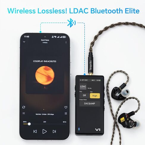 مشغل موسيقى HiFi المحمول TempoTec V1، مشغل صوت رقمي مع بلوتوث ثنائي الاتجاه 5.1. منافذ سماعة رأس مقاس 4.4 مم و3.5 مم + بطاقات microSD (TF) سعة 64 جيجابايت + مشبك خلفي أسود in Saudi Arabia