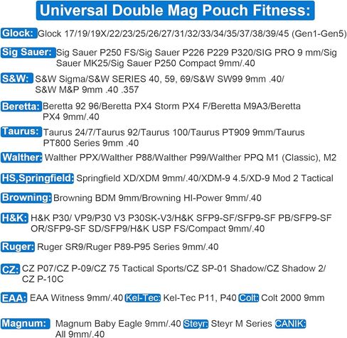 Universal Double Magazine Pouch, 9mm .40 .45 .357 Double Stack Mag. Holder Dual Stack Mag Holster with 1.5''-2.5'' Belt Clip for Glock Sig sauer S&W Beretta Browning Taurus H&K Most Pistol Mags in Saudi Arabia