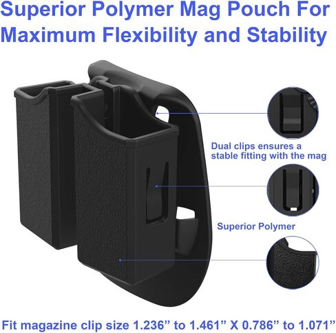 Universal Double Magazine Pouch, 9mm .40 .45 .357 Double Stack Mag. Holder Dual Stack Mag Holster with 1.5''-2.5'' Belt Clip for Glock Sig sauer S&W Beretta Browning Taurus H&K Most Pistol Mags in Saudi Arabia