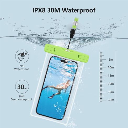 Clear Waterproof Phone Pouch with Touchscreen Window and Secure Seal for Travel Beach Swimming Kayaking Hiking Use(Green) in Saudi Arabia