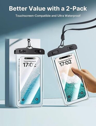 2 Pack-IPX8 Waterproof Phone Pouch, Universal Case Compatible with iPhone 16 15 14 13 Pro Max Plus Up to 8.3", IPX8 Beach Travel Essentials-Black in Saudi Arabia