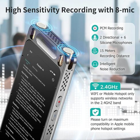 AI Voice Recorder with Playback, Digital Voice Recorder with Unlimited Transcription, Summary, Translation, Handheld Voice to Text Meeting Recorder and Transcriber, AI Recorder Device for Lectures in Kuwait