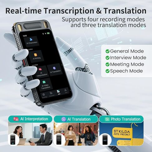 AI Voice Recorder with Playback, Digital Voice Recorder with Unlimited Transcription, Summary, Translation, Handheld Voice to Text Meeting Recorder and Transcriber, AI Recorder Device for Lectures in Kuwait