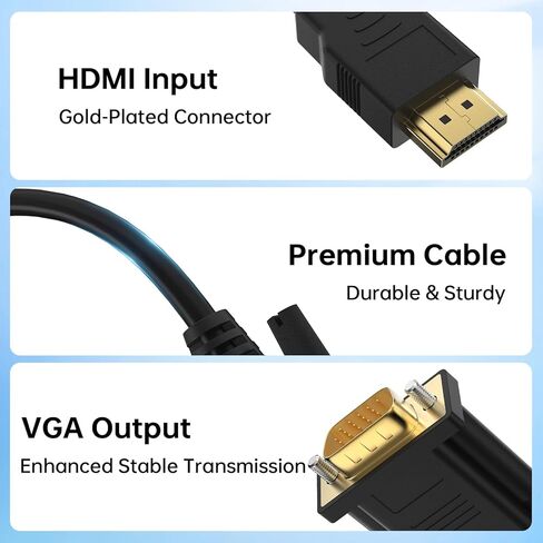 كابل HDMI إلى VGA بطول 3.3 قدم، أحادي الاتجاه مطلي بالذهب 1080P@60 هرتز كابل HDMI (المصدر) إلى VGA (العرض) متوافق مع الكمبيوتر، سطح المكتب، الكمبيوتر المحمول، الكمبيوتر الشخصي، الشاشة، جهاز العرض، HDTV، Raspberry Pi، Roku، Xbox، PS5 in Saudi Arabia