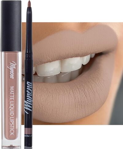 Mynena Dark Brown Matte Liquid Lipstick & Liner Kit | Long-Lasting, Waterproof | Full Coverage, No Smudge | Cocoa in Saudi Arabia