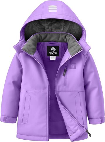 GEMYSE Kids Winter Jacket Waterproof Boys Girls Ski Jacket with Hood Windproof Warm Fall and Winter Outerwear in Saudi Arabia