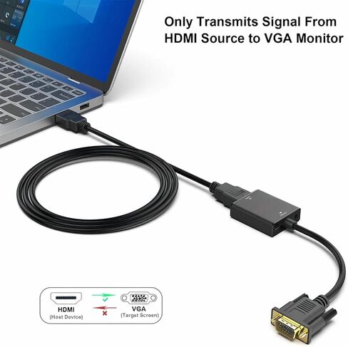 HDMI إلى VGA، محول شاشة HDMI أحادي الاتجاه من كمبيوتر إلى VGA (أنثى إلى ذكر) مع مقبس صوت 3.5 مم متوافق مع عصا التلفاز، والكمبيوتر، وسطح المكتب، والكمبيوتر المحمول، والكمبيوتر الشخصي، والشاشة، وجهاز العرض، وروكو، وإكس بوكس in Saudi Arabia