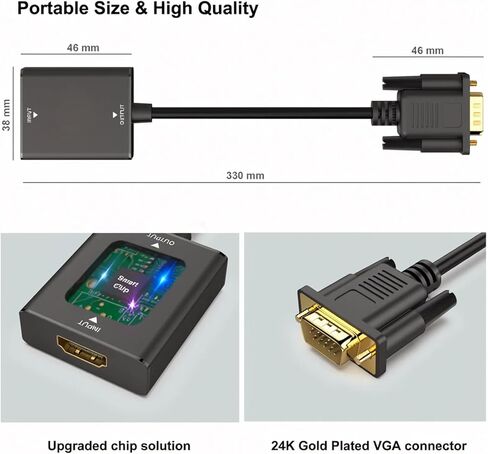 HDMI إلى VGA، محول شاشة HDMI أحادي الاتجاه من كمبيوتر إلى VGA (أنثى إلى ذكر) مع مقبس صوت 3.5 مم متوافق مع عصا التلفاز، والكمبيوتر، وسطح المكتب، والكمبيوتر المحمول، والكمبيوتر الشخصي، والشاشة، وجهاز العرض، وروكو، وإكس بوكس in Saudi Arabia