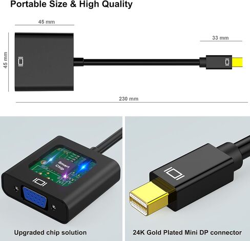 محول Mini DisplayPort إلى VGA، منفذ عرض DP صغير إلى VGA (متوافق مع Thunderbolt) محول ذكر إلى أنثى لجهاز ThinkPad SurfacePro PC in Saudi Arabia