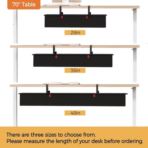 Under Desk Cable Management Tray - 36" Cord Organizer for Desk No Drill, Fabric Under Table Wire Organizer with 16X Cable Ties Hide for Office/Home, Cord Hider Fits Adapters & Sockets, Black in Saudi Arabia