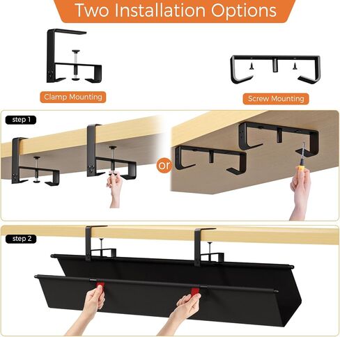 Under Desk Cable Management Tray - 36" Cord Organizer for Desk No Drill, Fabric Under Table Wire Organizer with 16X Cable Ties Hide for Office/Home, Cord Hider Fits Adapters & Sockets, Black in Saudi Arabia