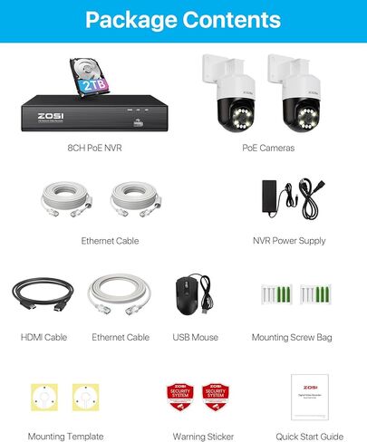 نظام كاميرا أمان منزلي ZOSI 4K PoE مع تقنية AI Face Person Detection، 4 × 5 ميجابكسل 3K Pan/Tilt PoE IP Camera في الهواء الطلق، مسار تلقائي، تكبير رقمي 5X، صوت ثنائي الاتجاه، 8CH 8MP NVR (16CH قابلة للتوسيع)، محرك أقراص ثابتة 2 تيرابايت in Saudi Arabia