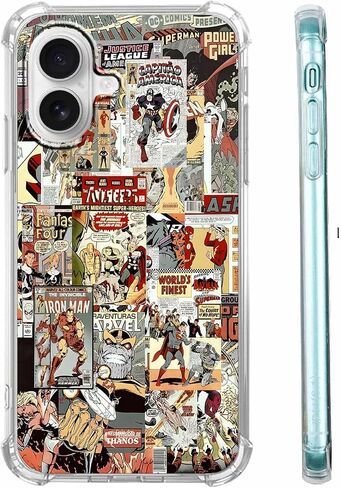 Case for iPhone 14 & iPhone 13 with Superhero Design,Cartoon Comic Pop Culture Art Collage Pattern,Clear Soft TPU Bumper Case,6.1"(Hero,14) in Saudi Arabia