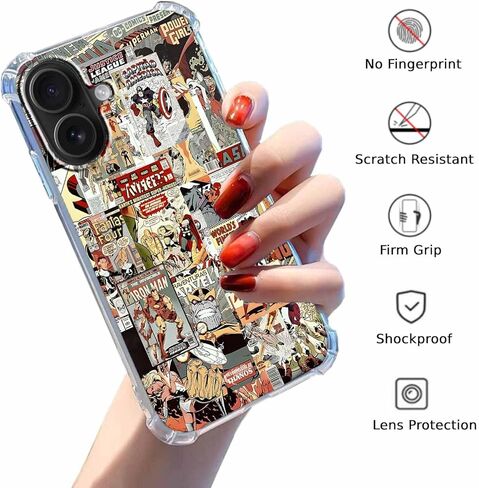 Case for iPhone 14 & iPhone 13 with Superhero Design,Cartoon Comic Pop Culture Art Collage Pattern,Clear Soft TPU Bumper Case,6.1"(Hero,14) in Saudi Arabia