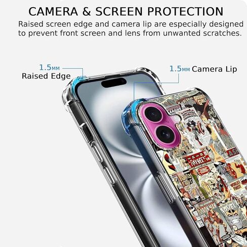 Case for iPhone 14 & iPhone 13 with Superhero Design,Cartoon Comic Pop Culture Art Collage Pattern,Clear Soft TPU Bumper Case,6.1"(Hero,14) in Saudi Arabia