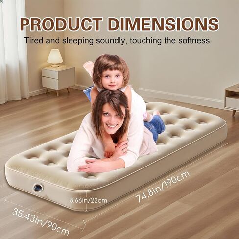Twin Size Air Mattress – Single Inflatable Bed with Fiber-Tech Support, 8.5" Height, 300 lbs Capacity, Portable Blow Up Mattress for Camping, Guests & Travel in Saudi Arabia
