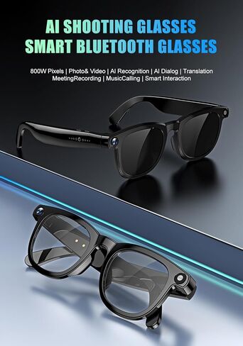 Smart Camera Glasses for Men & Women, Bluetooth Video Glasses with Open Ear Sound Mic & Speakers, Intelligent Touch,Magnetic Charging (Include Black Lens) in Kuwait