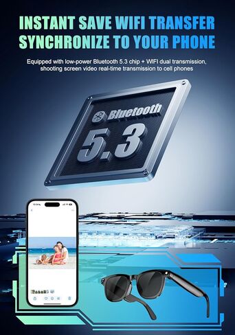 Smart Camera Glasses for Men & Women, Bluetooth Video Glasses with Open Ear Sound Mic & Speakers, Intelligent Touch,Magnetic Charging (Include Black Lens) in Kuwait