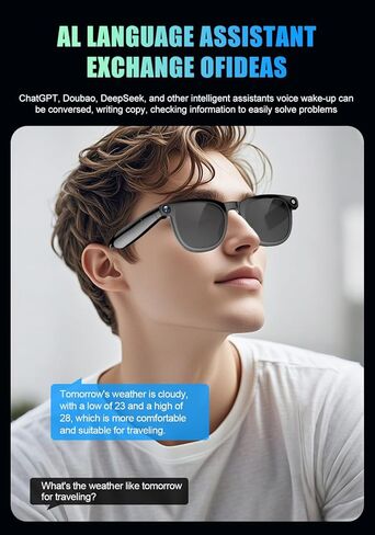 Smart Camera Glasses for Men & Women, Bluetooth Video Glasses with Open Ear Sound Mic & Speakers, Intelligent Touch,Magnetic Charging (Include Black Lens) in Kuwait