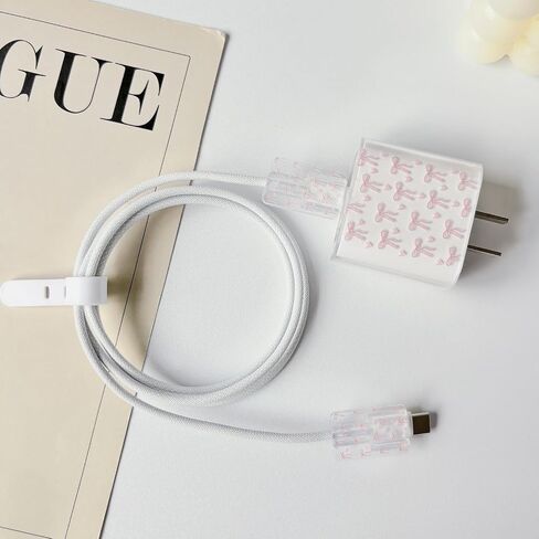Lovmooful متوافق مع iPhone 18W/20W USB-C غطاء شاحن شفاف جميل على شكل قلب تصميم على شكل قلب ناعم واقي شاحن لطيف حافظة كابل موفر للفتيات والنساء - قلب على شكل قوس وردي in Kuwait