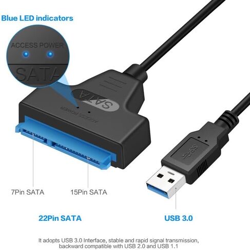 محول SATA إلى USB 3.0 لمحرك الأقراص الصلبة 2.5/3.5 بوصة، محول محرك الأقراص الصلبة USB إلى SATA مع مصدر طاقة 12 فولت 2 أمبير، محول كابل محطة إرساء HDD SSD الخارجية (02) in Kuwait