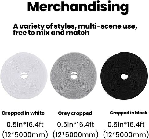 3-Roll Portable Cable Organizers, 1.2cm x 16.4-feet Inches Hook and Loop Fastening Straps, Reusable Cord Management Ties, Black, White, and Gray, Ideal for Home, Office, and Travel in Saudi Arabia