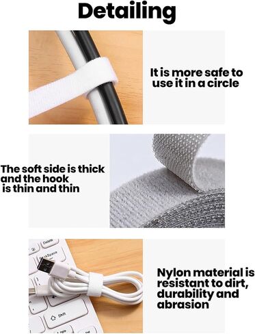 3-Roll Portable Cable Organizers, 1.2cm x 16.4-feet Inches Hook and Loop Fastening Straps, Reusable Cord Management Ties, Black, White, and Gray, Ideal for Home, Office, and Travel in Saudi Arabia