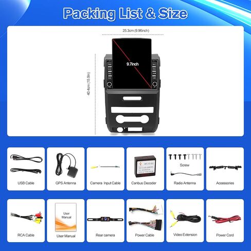 [4+64G] 9.7" Car Stereo Radio for Ford F150 2009 2010 2011 2012 2013 2014 Android 13 Touchscreen Radio Upgrade with Wireless Carplay & Android Auto AHD Camera,GPS Navigation,SWC,WiFi,FM,Bluetooth in Kuwait
