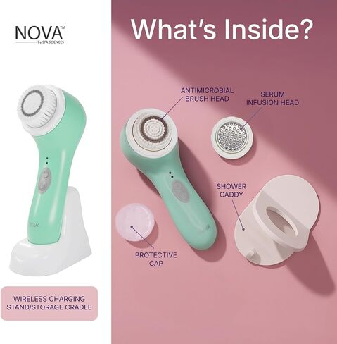 Spa Sciences - NOVA - Patented Sonic Facial Cleansing Brush & Exfoliating System (Not a Spin Brush) - All Skin Types - 3 Speeds - Waterproof - USB Rechargeable w/Charging Base in Saudi Arabia
