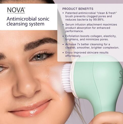Spa Sciences - NOVA - Patented Sonic Facial Cleansing Brush & Exfoliating System (Not a Spin Brush) - All Skin Types - 3 Speeds - Waterproof - USB Rechargeable w/Charging Base in Saudi Arabia