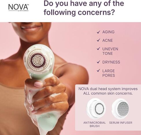 Spa Sciences - NOVA - Patented Sonic Facial Cleansing Brush & Exfoliating System (Not a Spin Brush) - All Skin Types - 3 Speeds - Waterproof - USB Rechargeable w/Charging Base in Saudi Arabia