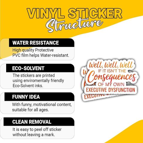 3 Pcs Well Well Well If It Isn’t The Consequences of My Own Executive Dysfunction Sticker, ADHD Humor Vinyl Decal for Students, Workers, Teens, Adults, Laptop, Notebook, Car, Journal 3 Inches in Saudi Arabia