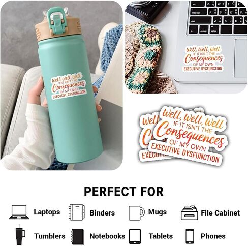 3 Pcs Well Well Well If It Isn’t The Consequences of My Own Executive Dysfunction Sticker, ADHD Humor Vinyl Decal for Students, Workers, Teens, Adults, Laptop, Notebook, Car, Journal 3 Inches in Saudi Arabia