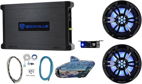 Rockville RM-PREMIUM102 Black Bundle: (2) 10 in Free Air 1200-Watt Peak/300-Watt RMS Boat Subwoofers, DBM13 Mono Amplifier, RMWK4 Waterproof Amp Wiring Kit, 4-Items in Saudi Arabia