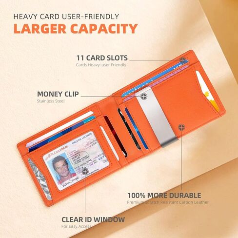 Men's Ultra-Thin RFID Front Pocket Wallet - Durable Leather Bifold, Holds 6+ Cards & Cash Carbon Black&Red in Saudi Arabia
