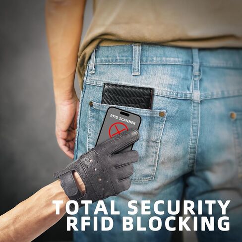 Men's Ultra-Thin RFID Front Pocket Wallet - Durable Leather Bifold, Holds 6+ Cards & Cash Carbon Black&Red in Saudi Arabia