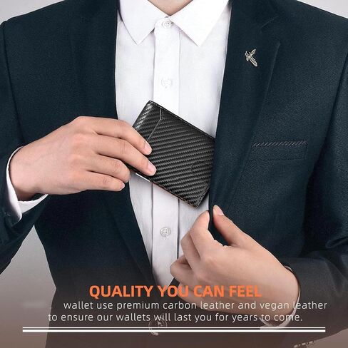 Men's Ultra-Thin RFID Front Pocket Wallet - Durable Leather Bifold, Holds 6+ Cards & Cash Carbon Black&Red in Saudi Arabia