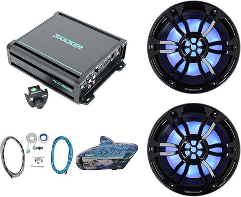 Rockville RM-PREMIUM104 Black Bundle: (2) 10 in Free Air 1200-Watt Peak/300-Watt RMS Marine Subwoofers, Kicker 48KMA8001 800-Watt 1-Ohm Mono Amplifier, RMWK4 4 AWG Waterproof Wiring Kit, 4-Items in Saudi Arabia