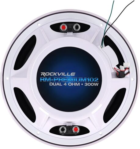 حزمة Rockville RM-PREMIUM102 البيضاء: (2) 10 بوصة هواء مجاني 1200 وات ذروة / 300 وات RMS Marine مضخم صوت أحادي DBM13، مجموعة أسلاك أمبير مقاومة للماء RMWK4 4 AWG، 4 عناصر in Saudi Arabia