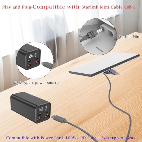 لكابل Starlink Mini بطول 10 أقدام، لكابل الطاقة Starlink Mini USB من النوع C إلى DC (18AWG 5.5 * 2.1 مم) متوافق مع بنك الطاقة 100 واط + ومصادر PD، رمادي مقاوم للماء، أساسيات التخييم في الهواء الطلق in Kuwait