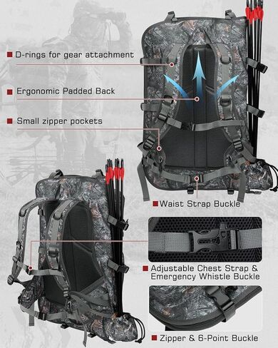 Gonex Bow Hunting Backpack for Men with Detachable Arrow Tube, 900D Waterproof Polyester, Full-Padded Protection, Archery Saddle Bag with Multi-Pockets & Game Hauling Straps for Compound Bow in Saudi Arabia