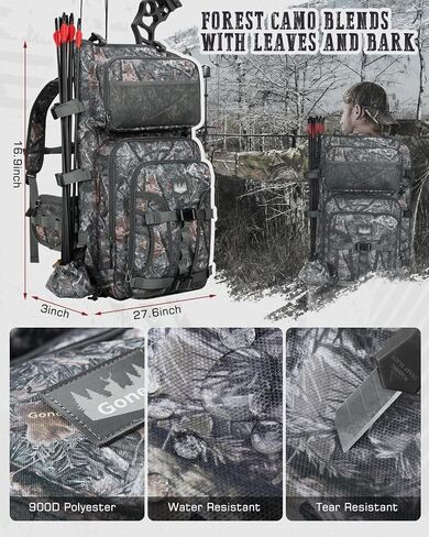 Gonex Bow Hunting Backpack for Men with Detachable Arrow Tube, 900D Waterproof Polyester, Full-Padded Protection, Archery Saddle Bag with Multi-Pockets & Game Hauling Straps for Compound Bow in Saudi Arabia