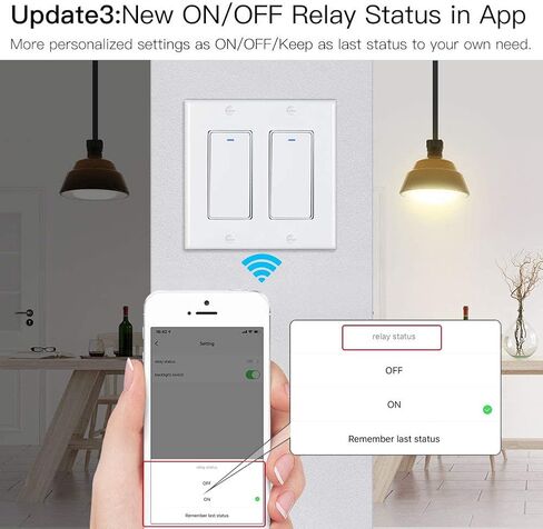 مفتاح إضاءة ذكي بزر ضغط على الحائط من MoesGo WiFi، تحكم متعدد، مفاتيح إضاءة WiFi 2.4 جيجا هرتز، سلك محايد مطلوب، التحكم عن بعد ذكي Life/Tuya، يعمل مع Alexa، Google Home White 2 Gang in Kuwait