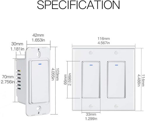 مفتاح إضاءة ذكي بزر ضغط على الحائط من MoesGo WiFi، تحكم متعدد، مفاتيح إضاءة WiFi 2.4 جيجا هرتز، سلك محايد مطلوب، التحكم عن بعد ذكي Life/Tuya، يعمل مع Alexa، Google Home White 2 Gang in Kuwait