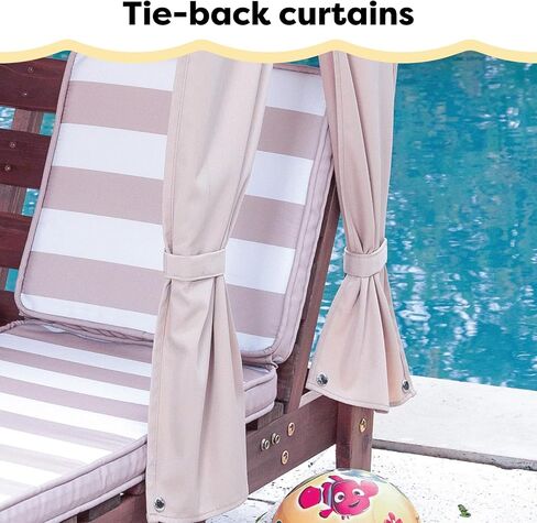 KidKraft Wooden Outdoor Double Chaise Lounge with Cup Holders, Patio Furniture for Kids or Pets, Espresso with Oatmeal and White Striped Fabric in Saudi Arabia