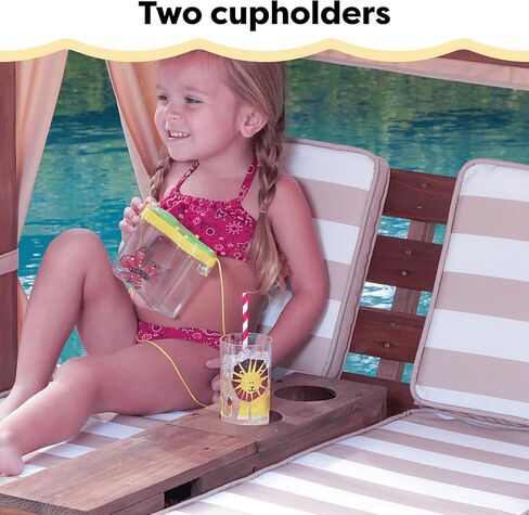 KidKraft Wooden Outdoor Double Chaise Lounge with Cup Holders, Patio Furniture for Kids or Pets, Espresso with Oatmeal and White Striped Fabric in Saudi Arabia